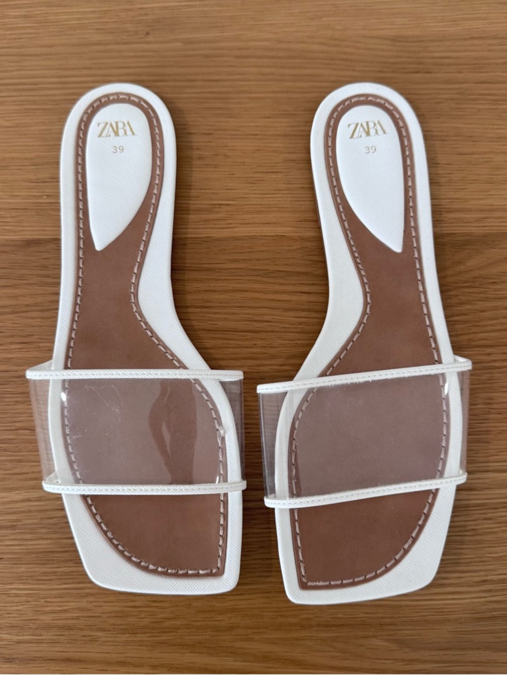 ZARA White Trim Clear Strap Slide Sandals